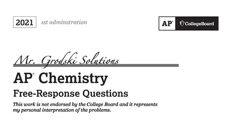 Ap chem 2021 frq answers - College Board just released its annual FRQs taken from the actual exam(May 2021). They are the most authentic and representative questions you can find as th...